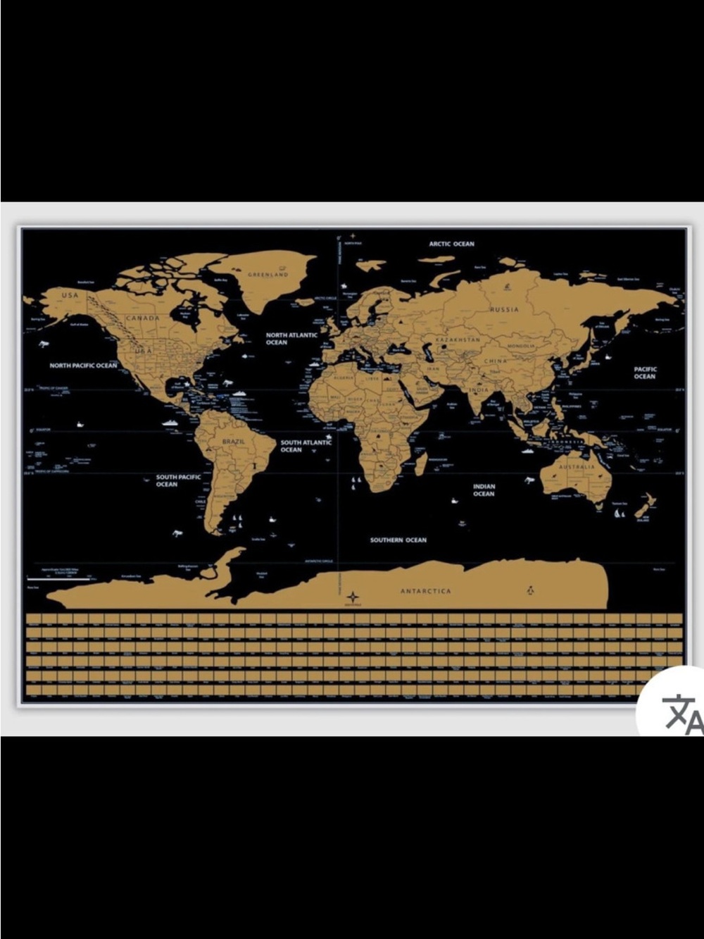 Gold & Black Scratch-Off World Map Poster